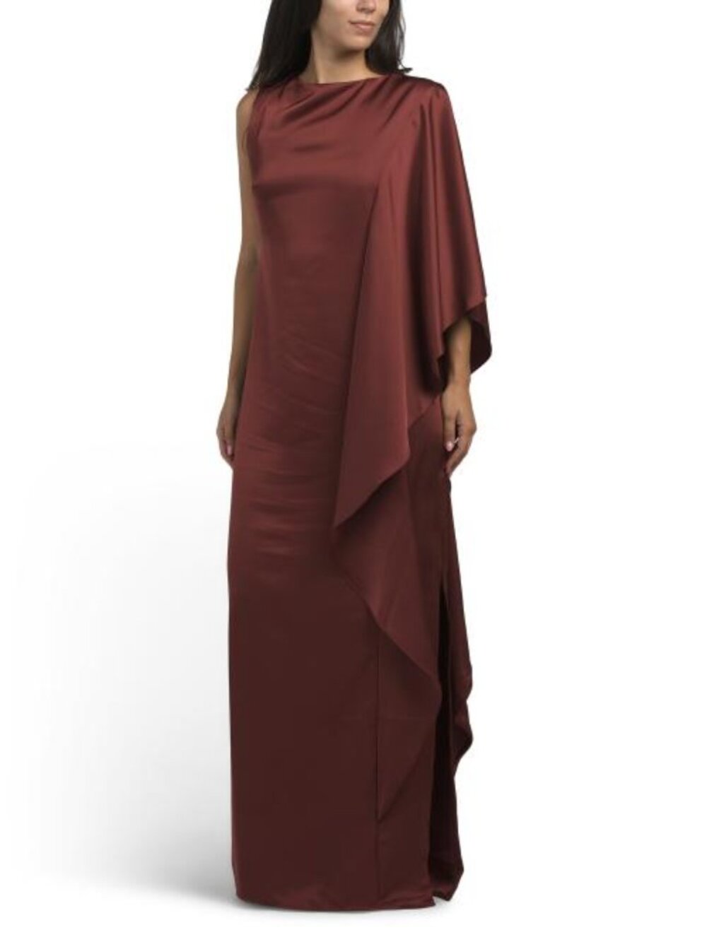 BETSY & ADAM Made In Usa Draped Shoulder Gown